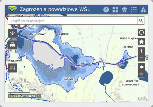Mapa zagrożenia powodziowego województwa śląskiego